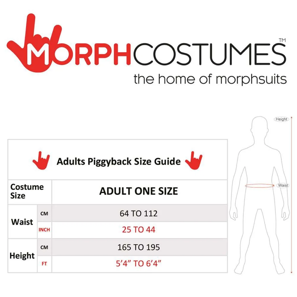 Adults piggyback costume size guide - waist and height