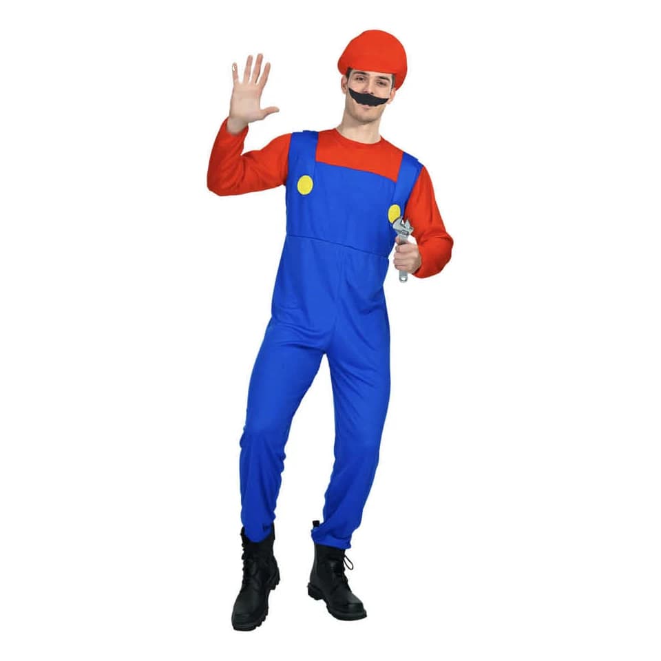 Adults Red Plumber Overalls Costume
