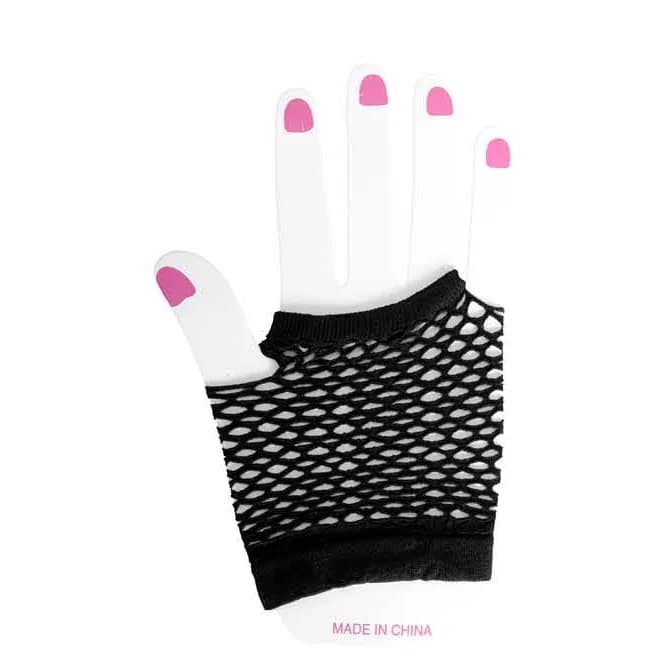 Black wrist-length fingerless fishnet glove