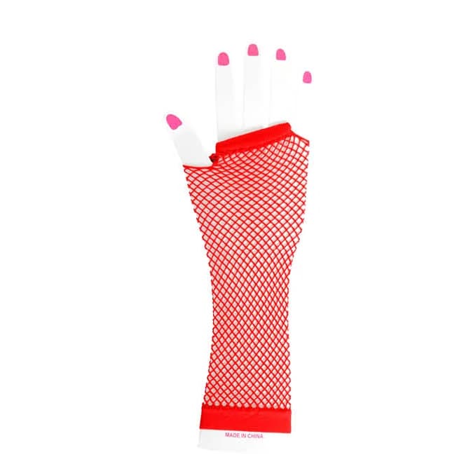 Red Long Fishnet Gloves