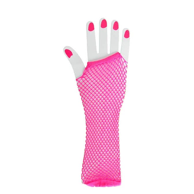 Hot Pink Long Fishnet Gloves