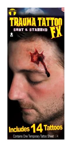 Shot & Stabbed FX Temporary Tattoo Sheet (14 Tattoos) pack front