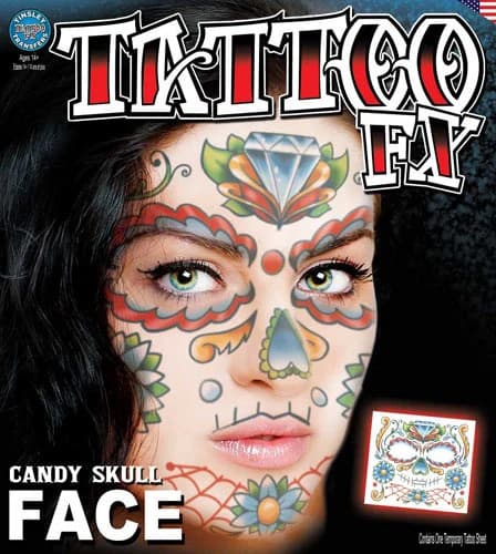 Candy Skull Full Face Temporary Tattoo