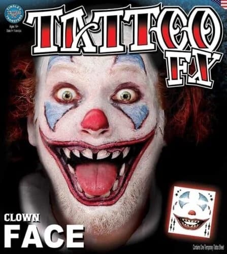 Creepy Clown Full Face Temporary Tattoo