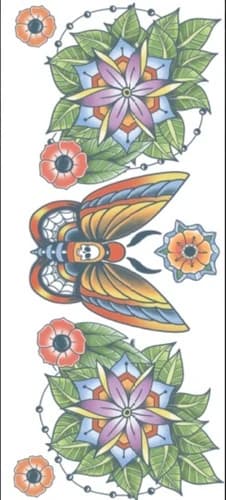 Moth neck temporary tattoo design with flowers and leaves