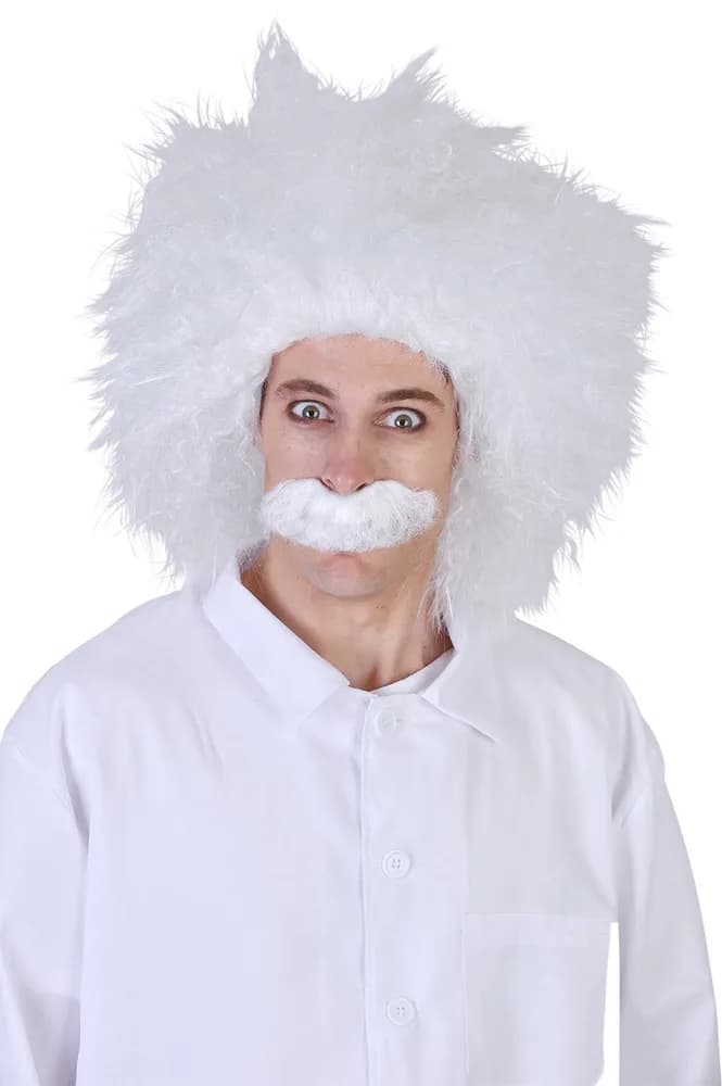 Mad Scientist White Wig with Moustache