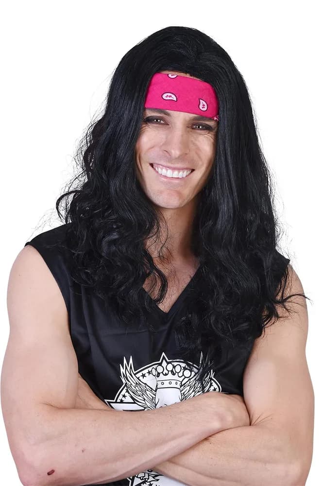 Long Black Rockstar Wig with Headband