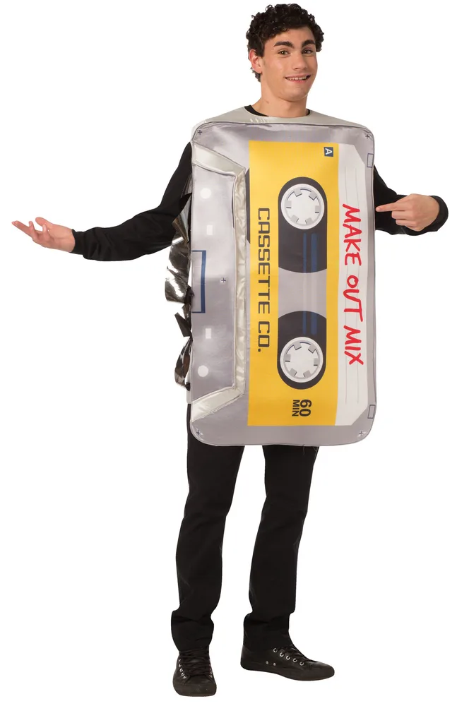Adults Mix Tape Cassette Tunic Costume - shown with a mix name written on the label