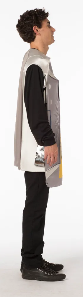 Adults Mix Tape Cassette Tunic Costume - side view showing the tape ribbon detail