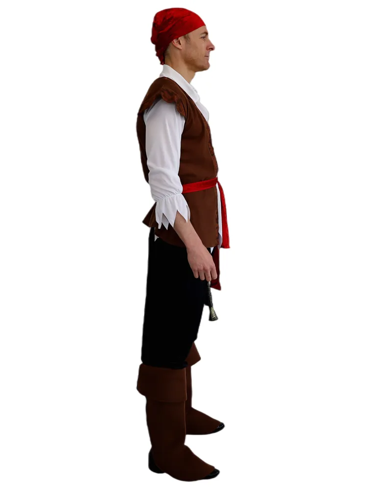 Adults Brown Pirate Costume with Boot Covers - side view