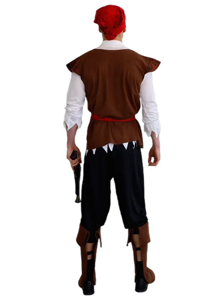 Adults Brown Pirate Costume with Boot Covers - back view