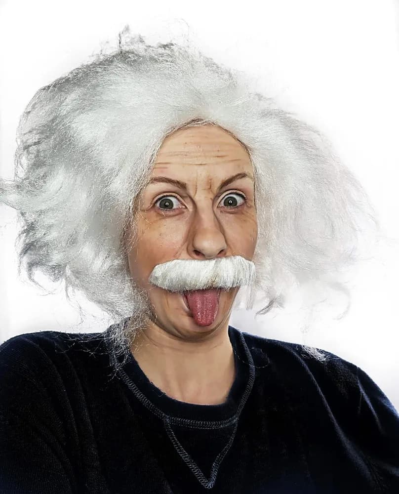 White Mad Professor Wig & Moustache