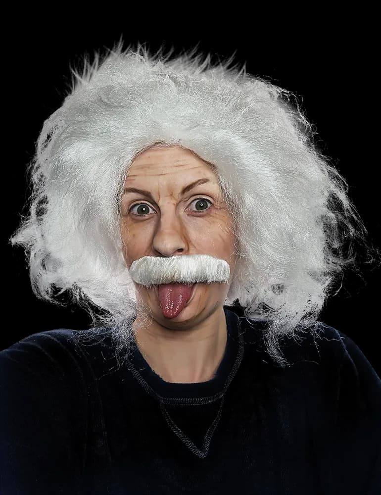 White Mad Professor Wig & Moustache
