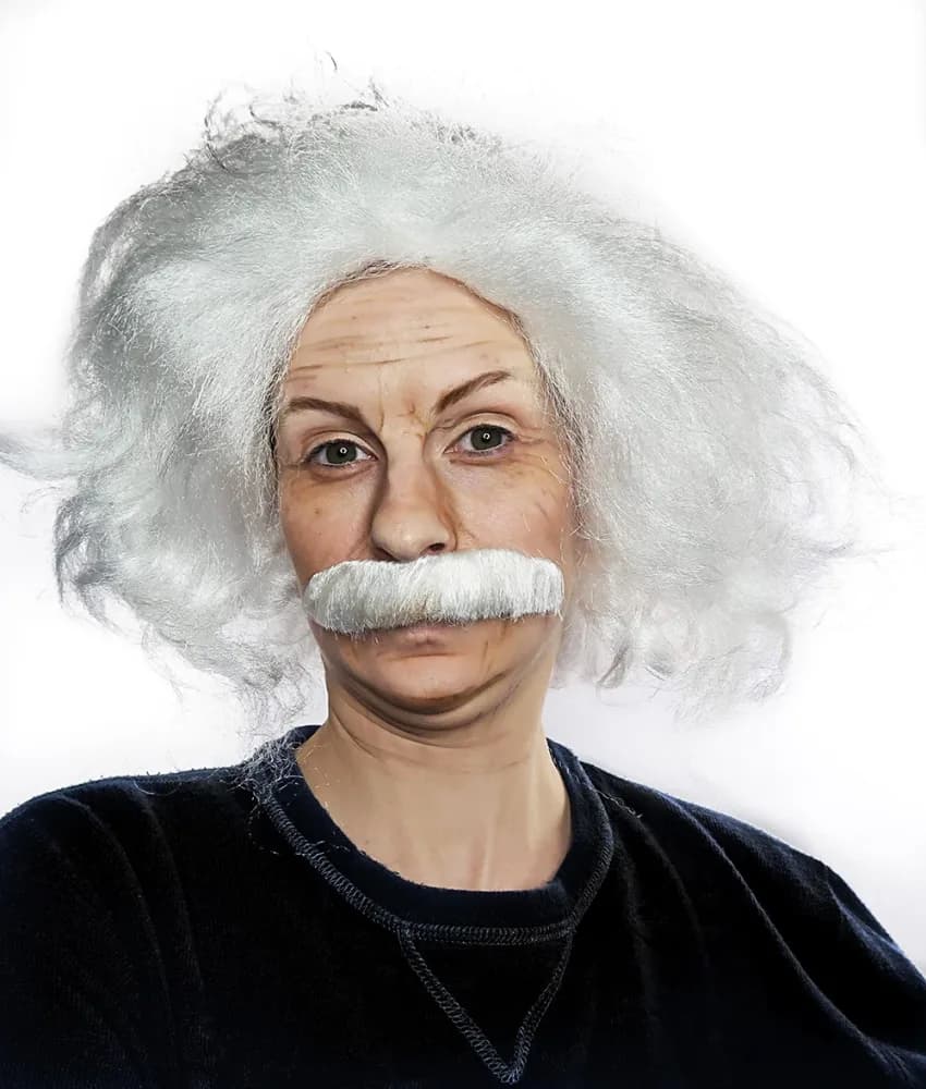 White Mad Professor Wig & Moustache