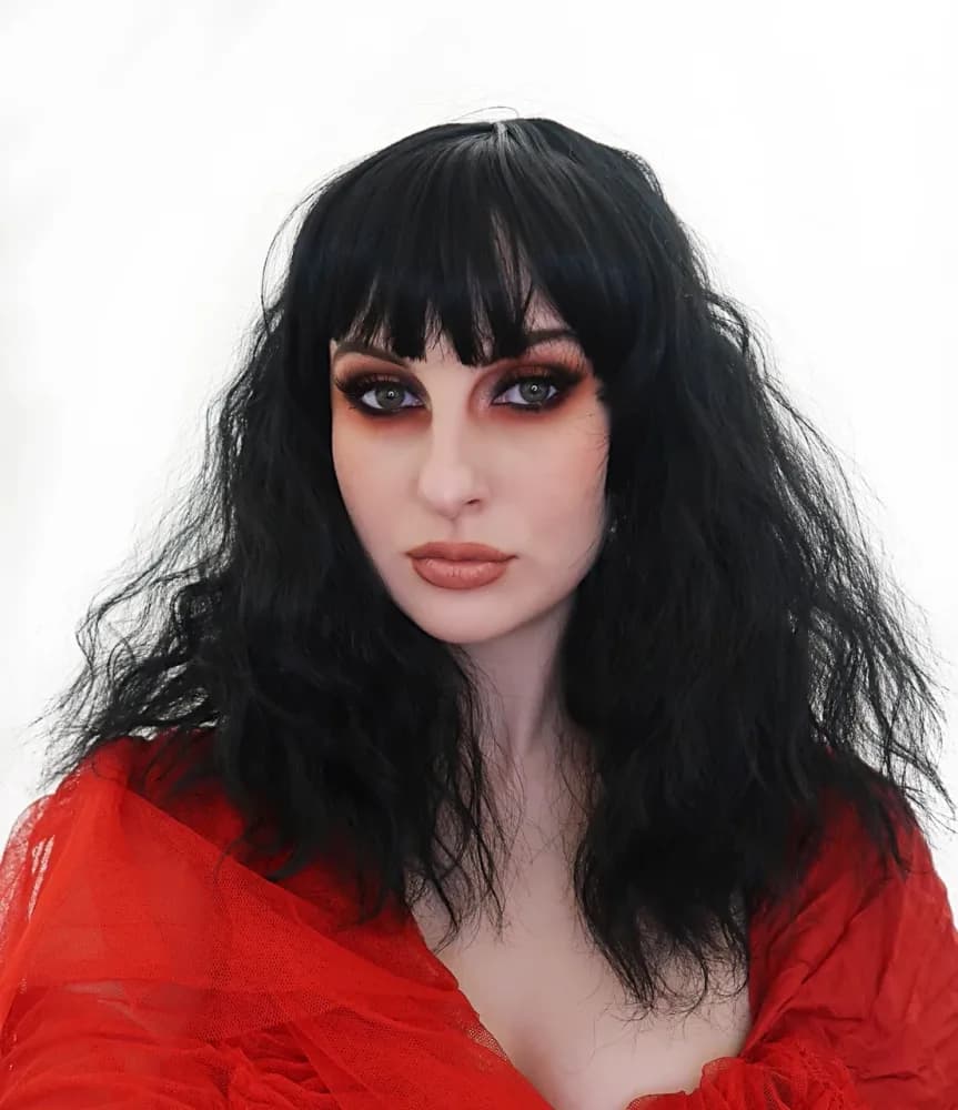 Black Wavy Gothic Witch Wig with Fringe