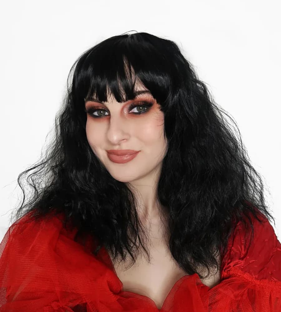 Black Wavy Gothic Witch Wig with Fringe