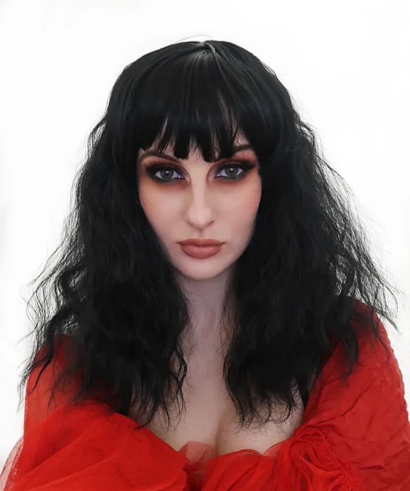 Black Wavy Gothic Witch Wig with Fringe