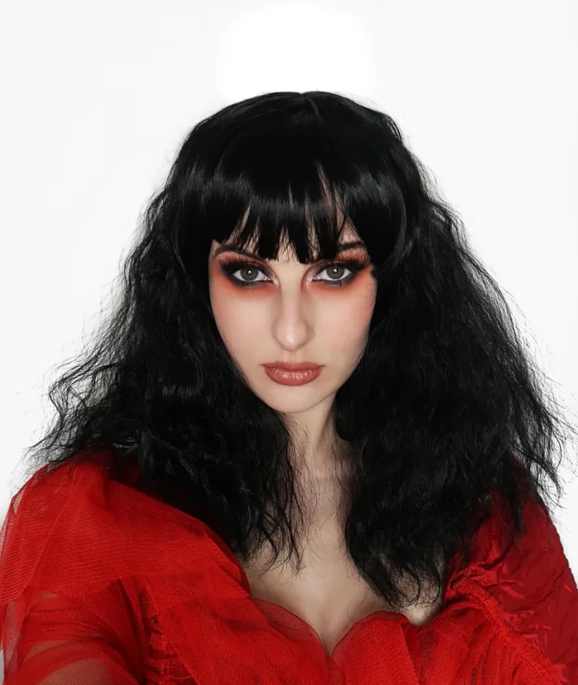 Black Wavy Gothic Witch Wig with Fringe