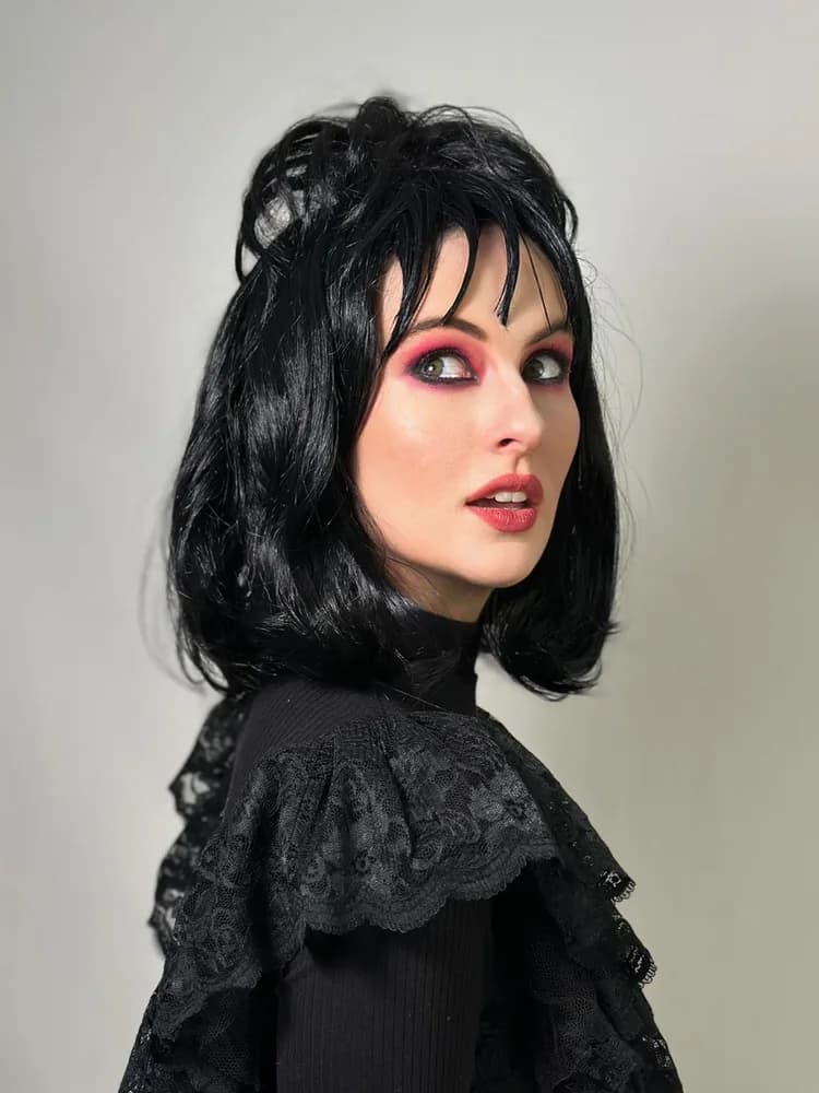 Black Goth Girl Wig with Spiky Fringe