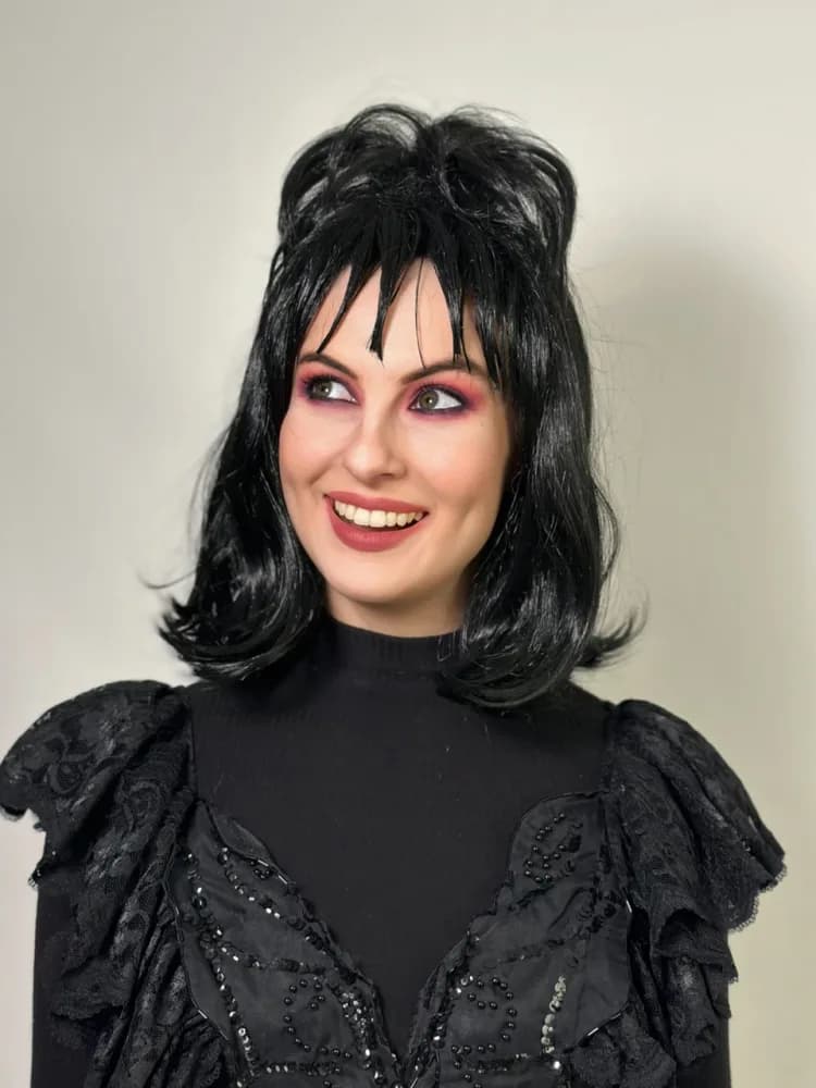 Black Goth Girl Wig with Spiky Fringe