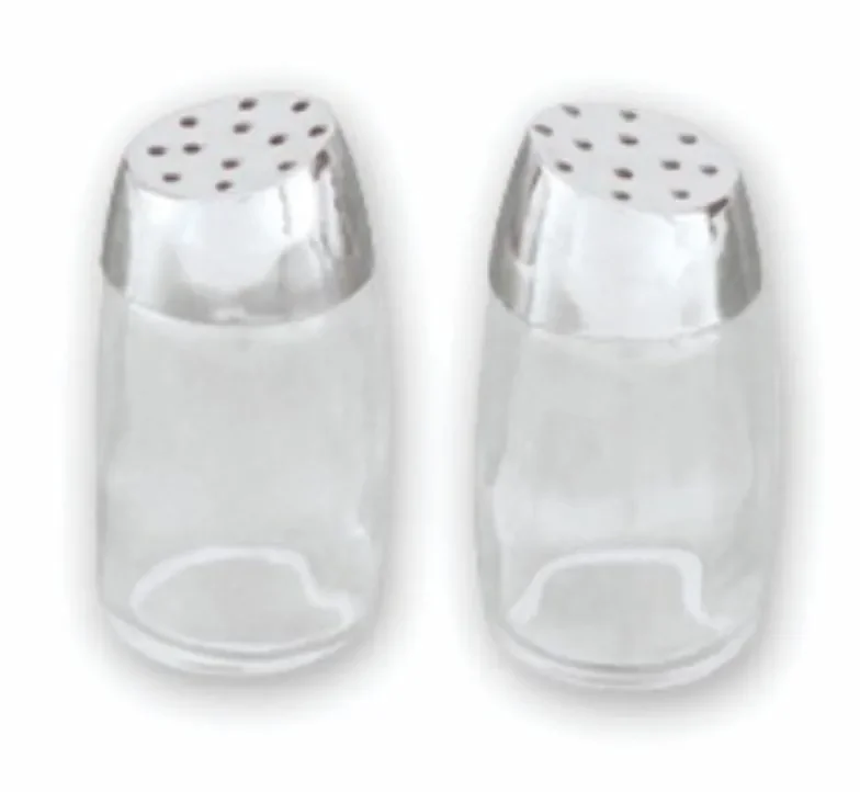 Matching Chrome & Glass Salt & Pepper Shakers (8cm)