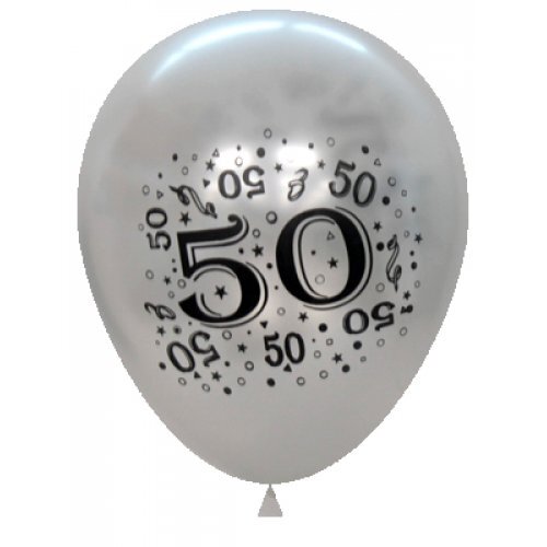 Silver 50th Birthday Balloons - Pack of 6