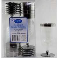 Silver & Clear Plastic Wine Glasses - Pk 12