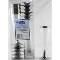 Plastic Champagne Glass (Silver Trim) - Pack Of 12