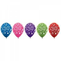 Asstd. Metallic "30" Printed Latex Balloons (30cm) - Pk 50