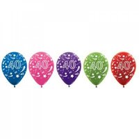 Asstd. Metallic "40" Printed Latex Balloons (30cm) - Pk 50