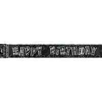 "Happy Birthday" Glitz Black & Silver Foil Banner - 3.6m Long