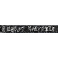"Happy Birthday" Glitz Black & Silver Foil Banner - 3.6m Long