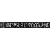 "Happy 21st Birthday" Glitz Black & Silver Foil Banner - 3.6m Long