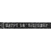 "Happy 30th Birthday" Glitz Black & Silver Foil Banner - 3.6m Long