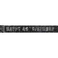 "Happy 40th Birthday" Glitz Black & Silver Foil Banner - 3.6m Long