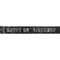 "Happy 60th Birthday" Glitz Black & Silver Foil Banner - 3.6m Long