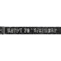 "Happy 70th Birthday" Glitz Black & Silver Foil Banner - 3.6m Long