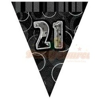 21st Glitz Black & Silver Flag Banner - 3.6m Long