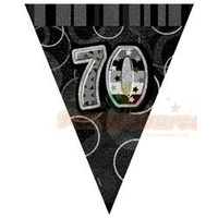 70th Glitz Black & Silver Flag Banner - 3.6m Long