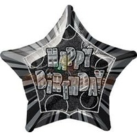 Happy Birthday Star - Foil Balloon 50cm (Glitz Black and Silver)