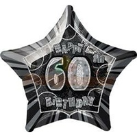 60th Birthday Star - Foil Balloon 50cm (Glitz Black and Silver)