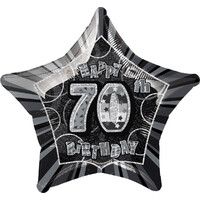 70th Birthday Star - Foil Balloon 50cm (Glitz Black and Silver)