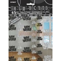 Happy Birthday Hanging Decorations (6 strands x 1.5m) - Glitz Black & Silver