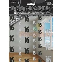 16th Hanging Decorations (6 strands x 1.5m) - Glitz Black & Silver