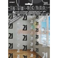 21st Hanging Decorations (6 strands x 1.5m) - Glitz Black & Silver
