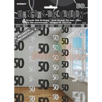 50th Hanging Decorations (6 strands x 1.5m) - Glitz Black & Silver