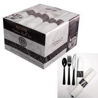 Premium Cutlery & Napkin Roll Set - Pk 25