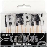 Happy Birthday Pick Candles - Glitz Black & Silver