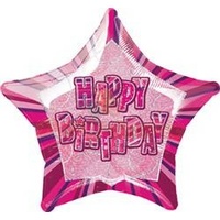 20" Happy Birthday - Pink Glitz Foil Balloon