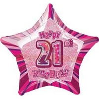 20" Happy 21st Birthday - Pink Glitz Foil Balloon